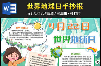 2023世界地球日手抄報童趣卡通風4月22日世界地球日保護環(huán)境人人有責電子小報模板
