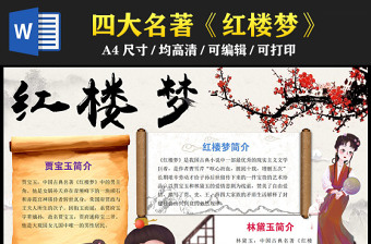 2023紅樓夢手抄報創(chuàng)意國風中國四大名著紅樓夢簡介人物介紹電子小報模板