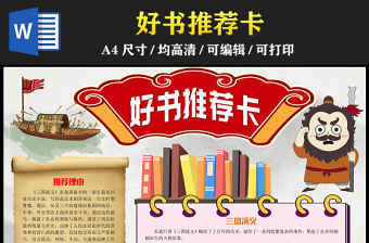 2023好書推薦卡手抄報復(fù)古卡通風(fēng)三國演義推薦電子小報模板