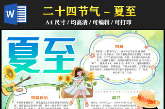 2023夏至手抄報綠色清新二十四節氣之夏至知識宣講電子小報模板