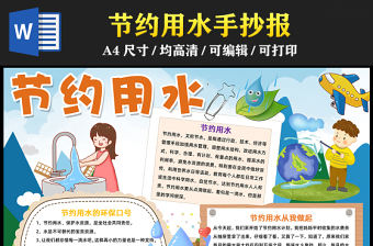 2023節(jié)約用水從我做起手抄報(bào)淡藍(lán)清新保護(hù)水資源節(jié)約用水word電子小報(bào)模板