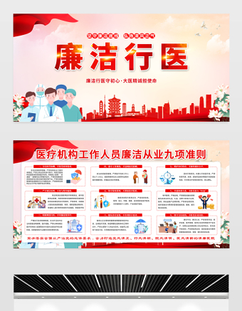 廉潔行醫(yī)展板精美大氣醫(yī)療機構(gòu)從業(yè)人員廉潔從業(yè)九項準則宣傳欄