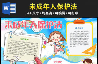 2023未成年人保護法手抄報創意兒童風關愛未成年人保護未成年人word電子小報模板