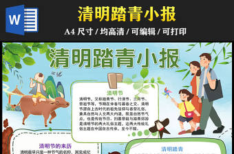 2023清明節踏青手抄報創意卡通風清明節節日介紹電子小報模板