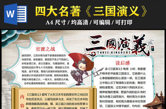 2023三國演義手抄報國學創(chuàng)意中國四大名著三國演義介紹讀后感電子小報模板
