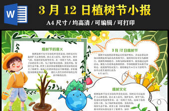 2023植樹節(jié)手抄報小清新綠色插畫3月12日植樹節(jié)介紹電子小報模板