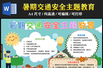 2023暑期交通安全主題教育手抄報(bào)創(chuàng)意兒童風(fēng)假期出行安全word電子小報(bào)模板