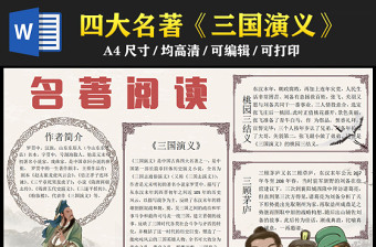 2023名著閱讀手抄報插畫中國風四大名著三國演義閱讀介紹電子小報模板