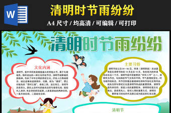 2023清明時節雨紛紛手抄報創意清新清明節文化內涵主要習俗電子小報模板