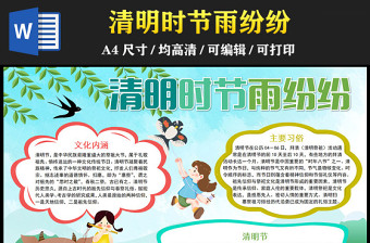2023清明時節(jié)雨紛紛手抄報創(chuàng)意清新清明節(jié)文化內(nèi)涵主要習俗電子小報模板