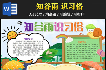 2023知谷雨識習(xí)俗手抄報卡通風(fēng)創(chuàng)意中國傳統(tǒng)二十四節(jié)氣谷雨時節(jié)電子小報模板