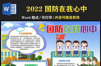 2022國(guó)防在我心中手抄報(bào)童趣可愛(ài)心系國(guó)防情系國(guó)防小報(bào)模板下載