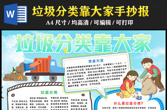 2023垃圾分類靠大家手抄報清新卡通風垃圾分類介紹電子小報模板