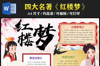 2023紅樓夢手抄報(bào)中國風(fēng)紅色創(chuàng)意中國四大名著紅樓夢簡介人物介紹電子小報(bào)模板