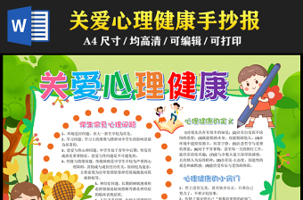 2023關(guān)愛心理健康手抄報綠色可愛心理健康的定義及小竅門word電子小報模板
