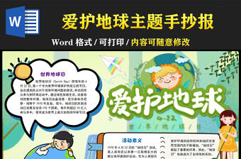 愛護地球手抄報綠色清新簡潔世界地球日小報模板下載