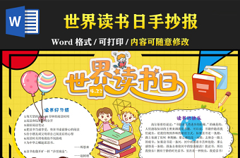 世界讀書(shū)日手抄報(bào)黃色卡通讀書(shū)好習(xí)慣小報(bào)模板下載