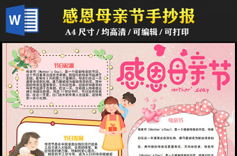 2023感恩母親節(jié)手抄報粉色創(chuàng)意卡通風(fēng)母親節(jié)節(jié)日介紹電子小報模板