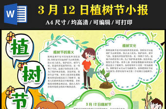 2023植樹節(jié)手抄報卡通插畫3月12日植樹節(jié)介紹電子小報模板