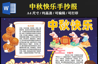 2023中秋節(jié)快樂手抄報創(chuàng)意卡通風(fēng)中秋吃月餅習(xí)俗介紹word電子小報模板