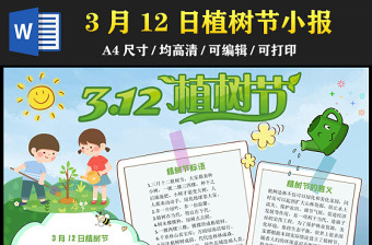 2023植树节手抄报小清新可爱3月12日植树节介绍电子小报模板