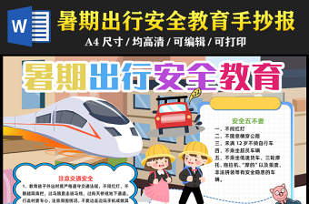 2023暑期出行安全教育手抄報(bào)創(chuàng)意彩色交通安全五要五不要word電子小報(bào)模板