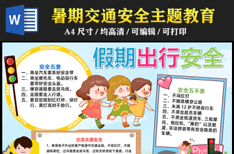 2023假期出行安全手抄報(bào)彩色兒童風(fēng)交通安全五要五不要word電子小報(bào)模板