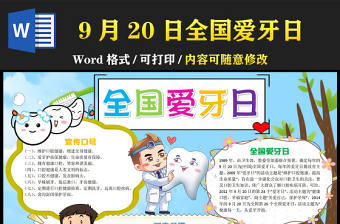 2022全國愛牙日手抄清新可愛愛牙日介紹及宣傳小報模板下載