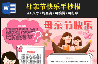 2023母親節(jié)快樂手抄報粉色溫馨母親節(jié)介紹節(jié)日起源發(fā)展電子小報模板