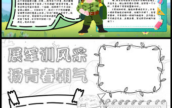 2023展軍訓(xùn)風(fēng)采揚(yáng)青春朝氣手抄報(bào)清新卡通新生軍訓(xùn)word電子小報(bào)模板