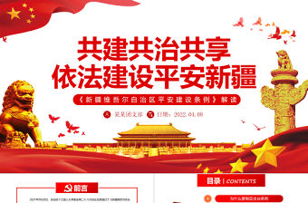 共建共治共享依法建設平安新疆PPT紅色簡潔《新疆維吾爾自治區平安建設條例》解讀專題黨課