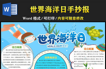 世界海洋日手抄報(bào)卡通海洋風(fēng)節(jié)日介紹小報(bào)模板下載