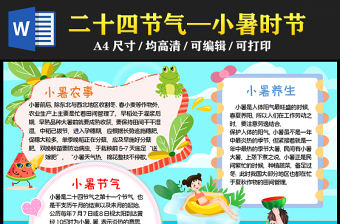 2023小暑節氣介紹手抄報清新創意中國傳統二十四節氣小暑時節電子小報模板