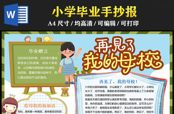 小學畢業手抄報創意童趣再見了我的母校電子小報模板