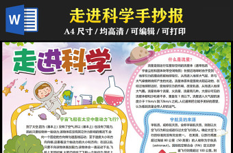 2023走進(jìn)科學(xué)手抄報清新卡通風(fēng)科學(xué)科技電子小報模板
