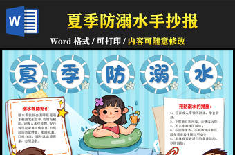 夏季防溺水手抄報(bào)藍(lán)色卡通可愛風(fēng)溺水救助常識(shí)小報(bào)模板下載