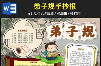 2023弟子規手抄報復古風經典國學文化弟子規電子小報模板