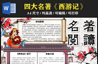 2023名著閱讀手抄報創意中國風四大名著西游記閱讀介紹電子小報模板
