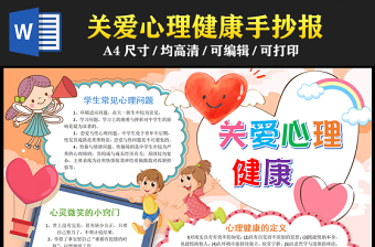 2023關(guān)愛心理健康手抄報彩色童趣心理健康的定義及小竅門word電子小報模板