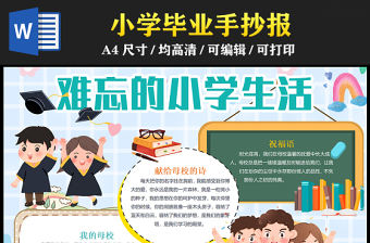 小學畢業手抄報精美卡通難忘的小學生活再見母校電子小報模板