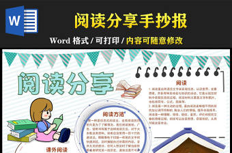 2022閱讀分享手抄報清新童趣一起分享閱讀快樂小報模板下載