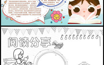 2022閱讀分享手抄報清新童趣一起分享閱讀快樂小報模板下載