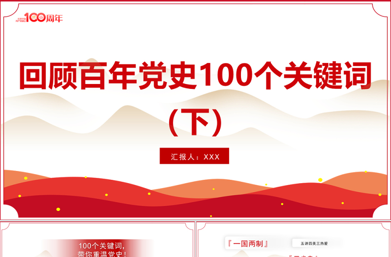 2021回顧百年黨史100個關(guān)鍵詞(下)PPT慶祝建黨100周年專題系列黨課課件模板