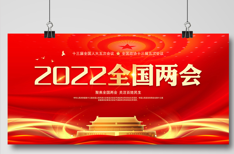 2022全国两会展板红色精美深入学习贯彻两会精神社区宣传设计模板