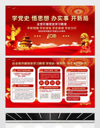 2021建黨100周年學黨史學習教育黨建設計展板