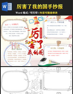 2021厲害了我的國手抄報卡通時尚我國各項成就小報設(shè)計模板