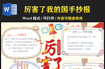 2021厲害了我的國手抄報卡通時尚我國各項成就小報設(shè)計模板