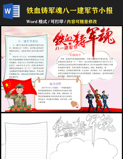 2021鐵血鑄軍魂手抄報熱烈慶祝中國人民解放軍建軍94周年軍史軍魂國防教育愛國教育小報