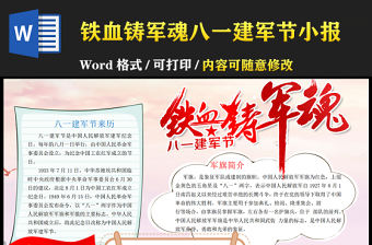 2021鐵血鑄軍魂手抄報熱烈慶祝中國人民解放軍建軍94周年軍史軍魂國防教育愛國教育小報