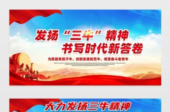 2021發揚三牛精神書寫時代新答卷展板簡約風格大力弘揚三牛精神宣傳知識展板設計模板